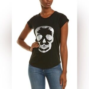 NWT Zadig & Voltaire Skinny Foil Skull Teeshirt navy size large modal cotton